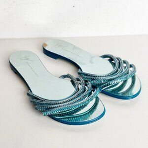 Giuseppe ZanottiIride crystal-embellished slides in metallic blue size 37.5